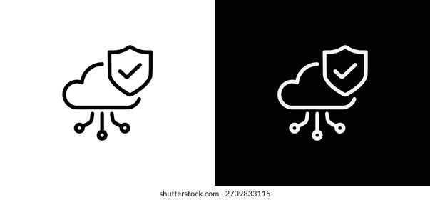 Web protection icon. Cloud storage protection. Cybersecurity linear icon. Network Security, thin vector lines on a transparent and black background. Editable stroke.