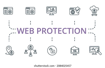 Web Protection icon set. Collection of simple elements such as the group security, data protection, 13, error, browser protection, cloud transfer protection.