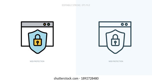 Web protection icon for your website, logo, app, UI, product print. Web protection concept flat Silhouette vector illustration icon. Editable stroke icons set