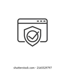 Web protection line icon. linear style sign for mobile concept and web design. Website security shield outline vector icon. Symbol, logo illustration. Vector graphics