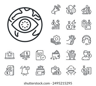 Web protection sign. Cash money, loan and mortgage outline icons. Cyber attack line icon. Internet phishing symbol. Cyber attack line sign. Credit card, crypto wallet icon. Vector