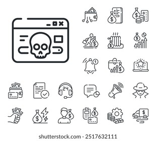 Web protection sign. Cash money, loan and mortgage outline icons. Cyber attack line icon. Internet website phishing symbol. Cyber attack line sign. Credit card, crypto wallet icon. Vector