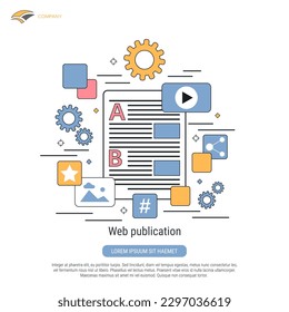 Web publication, internet blogging, blog management  flat contour style vector concept illustration