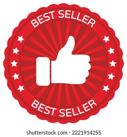 Web Red Best Seller stamp sticker with Thumbs Up icon vector illustration