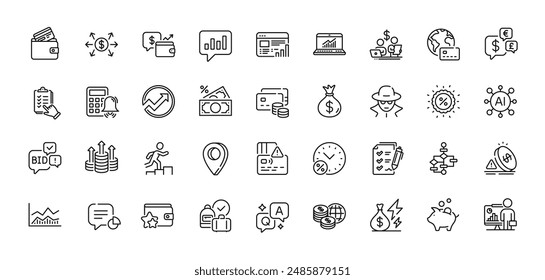 Web report, Loyalty program and Inflation line icons pack. AI, Question and Answer, Map pin icons. Statistic, Online statistics, Budget accounting web icon. Vector