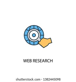web research concept 2 colored line icon. Simple yellow and blue element illustration. web research concept outline symbol design