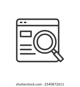 Web research, icon in line design. Web, research, data, analysis, online, information, tools on white background vector. Web research editable stroke icon