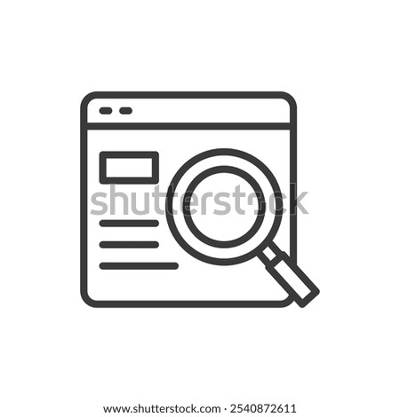 Web research, icon in line design. Web, research, data, analysis, online, information, tools on white background vector. Web research editable stroke icon