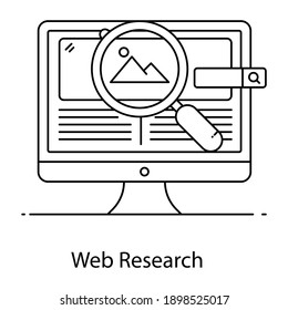 
Icono lineal de investigación web, investigación gráfica 