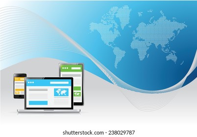 web responsive technology business illustration design over a world map background