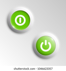 web round button on and off mark patch of reflected light for website or app. Isolated bell button sign with border, reflection and shadow on background. Vector button inclusion mark eps10.