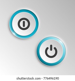 web round button on and off mark patch of reflected light for website or app. Isolated bell button sign with border, reflection and shadow on background. Vector button inclusion mark eps10.