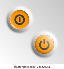 web round button on and off mark patch of reflected light for website or app. Isolated bell button sign with border, reflection and shadow on background. Vector button inclusion mark eps10.