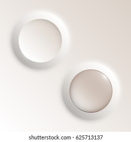 web round button with patch of reflected light for website or app. Isolated bell sign with border, reflection and shadow on background. Vector eps10.