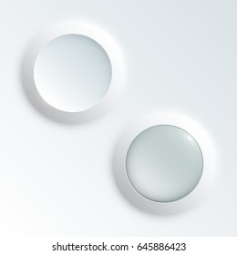 web round button with patch of reflected light for website or app. Isolated bell button sign with border, reflection and shadow on background. Vector button eps10.