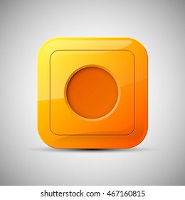 web round button for website or app. Isolated bell sign with border, reflection and shadow on background. Vector eps10.