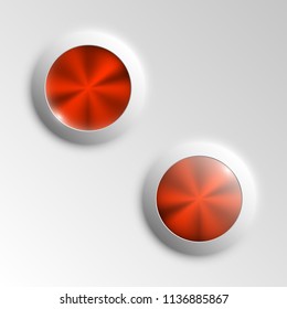 web round metall button on off mark patch reflected light website app. Isolated bell metall button round sign border, reflection shadow steel background. Button steel circle inclusion mark banner