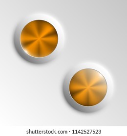 web round metall button on off mark patch reflected light website app. Isolated bell metall button round sign border, reflection shadow steel background. Button steel circle inclusion mark banner