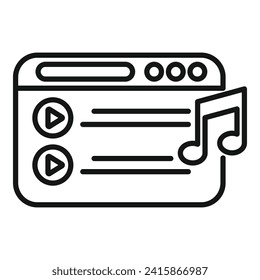 vector de contorno de icono de lista de reproducción de música del ejecutor web. Deporte digital. Pies de ciudad