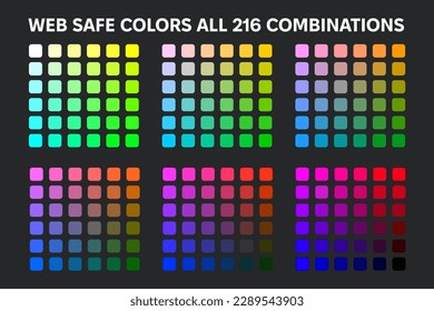 Web safe color palette. All 216 color combinations for your design.