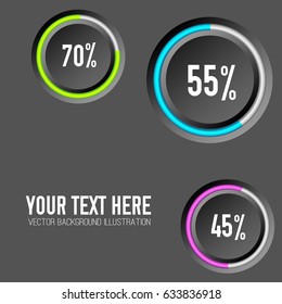 Web sale design elements with gray round buttons colorful edging and percent rates isolated vector illustration
