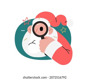Web Santa - icons set for corporative website. Modern flat vector concept illustration of cheerful Santa Claus holding a magnifying glass, search metaphor. Corporate Memphis outlined winter holidays.