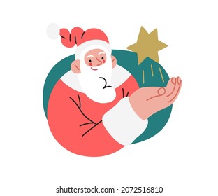 Web Santa - icons set for corporative website. Modern flat vector concept illustration of cheerful Santa Claus holding a star. Corporate Memphis outlined style, winter holidays.