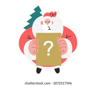 Web Santa - icons set for corporative website. Modern flat vector concept illustration of cheerful Santa Claus holding an information board. Corporate Memphis outlined style, winter holidays.