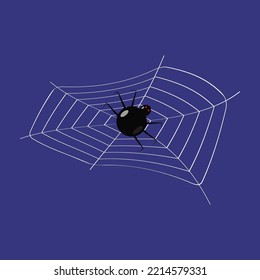 ein Netz mit einer gruseligen schwarzen Spinne auf dunklem Hintergrund