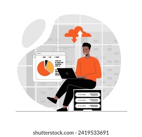 Web scraping concept. Technology for collecting data from web pages. Extracting content and data from websites in different formats.Illustration with people scene in flat design for website and mobile