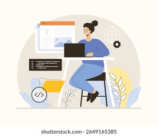 Web scraping concept. Technology for collecting data from web pages. Extracting content and data from websites in different formats. Flat vector illustration.	
