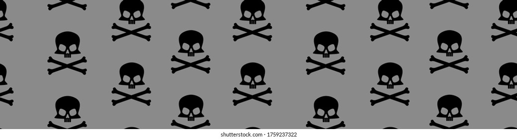 Web seamless banner with skull and crossbones icon. Vector illustration.