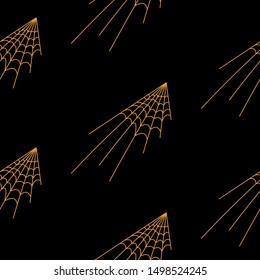 Web seamless vector pattern on white black orange background. Halloween texture.