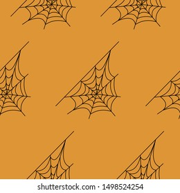 Web seamless vector pattern on white black orange background. Halloween texture.