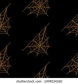 Web seamless vector pattern on white black orange background. Halloween texture.