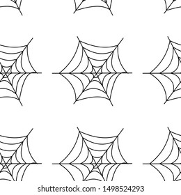 Web seamless vector pattern on white black orange background. Halloween texture.