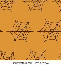 Web seamless vector pattern on white black orange background. Halloween texture.