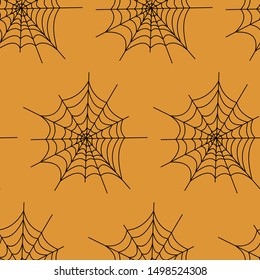 Web seamless vector pattern on white black orange background. Halloween texture.