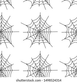 Web seamless vector pattern on white black orange background. Halloween texture.