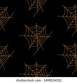 Web seamless vector pattern on white black orange background. Halloween texture.