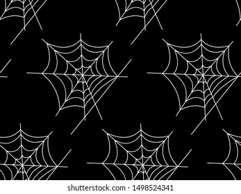 Web seamless vector pattern on white black orange background. Halloween texture.