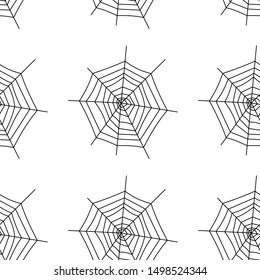 Web seamless vector pattern on white black orange background. Halloween texture.