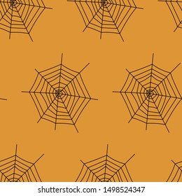 Web seamless vector pattern on white black orange background. Halloween texture.