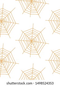 Web seamless vector pattern on white black orange background. Halloween texture.