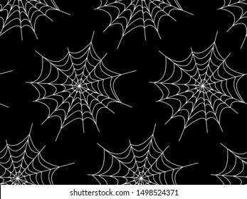 Web seamless vector pattern on white black orange background. Halloween texture.