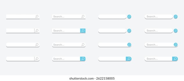 Web search bars set. Search bar, search boxes collection.Vector set computer illustration searched navigator. Set of elements for design interface of website isolated on transperent background.