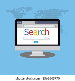 Web search concept. Search window on blue background. Flat vector stock illustration.
