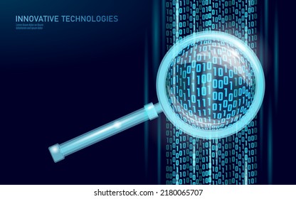 Web search data analysis magnifier. 3D realistic symbol search engine online cloud technology big data. Digital performance internet research marketing vector illustration