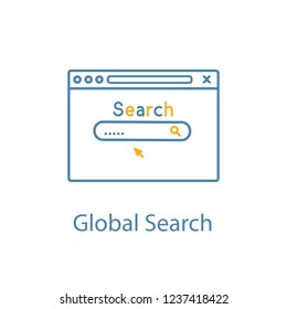 Web search engine color icon. Global search system. Web browser page. Internet surfing. Global solutions. Isolated vector illustration