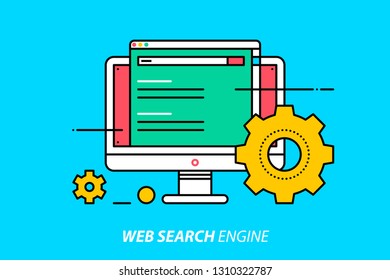 Web search engine. Colorful illustration on bright cyan background. Modern outline style. 
